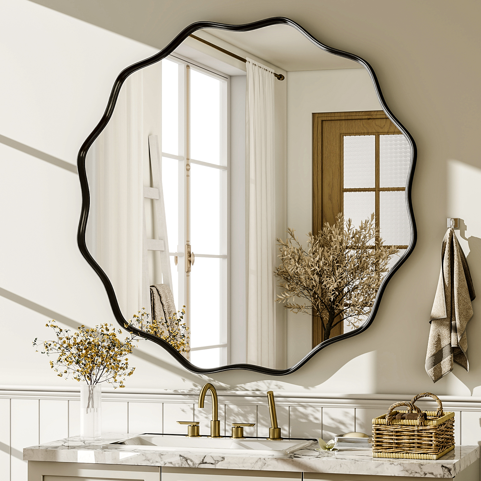 Bathroom Cabinet Mirror - Wavy Round Bathroom Mirror Decorative Wall