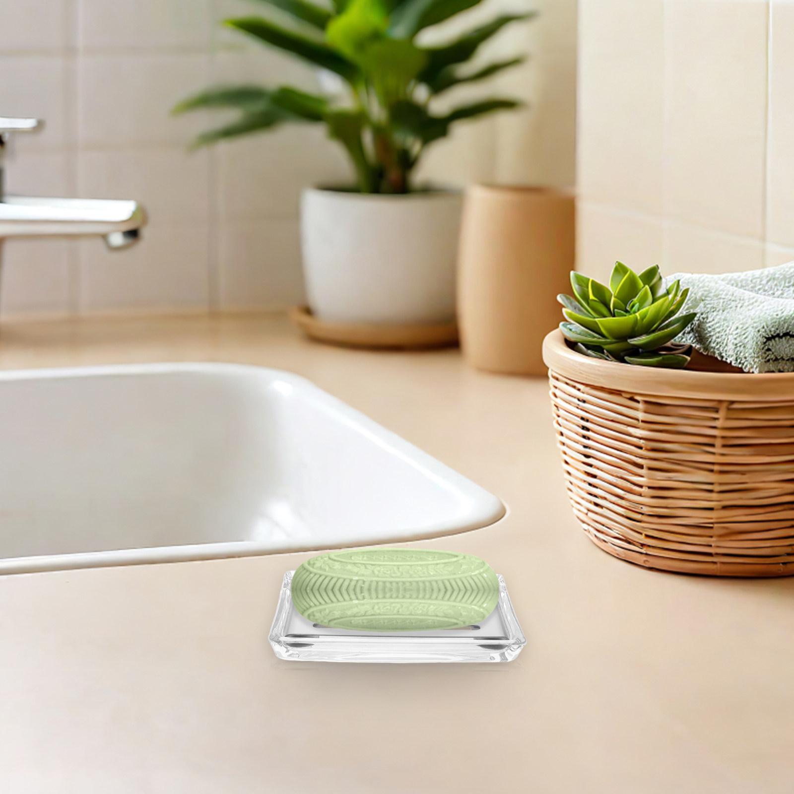 Glass Soap Dish - Transparent Glass Soap Holder Rectangular Dual