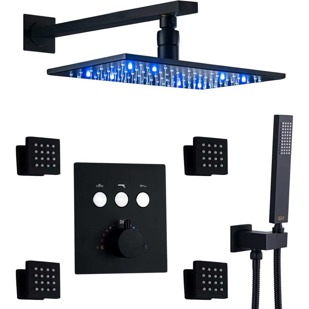 Shower Head Rain - Matte Black LED Rain Shower Head