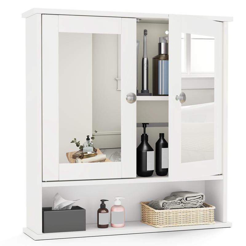 Bathroom Cabinet Mirror - Bathroom Wall Mount Mirror Cabinet Organizer-White