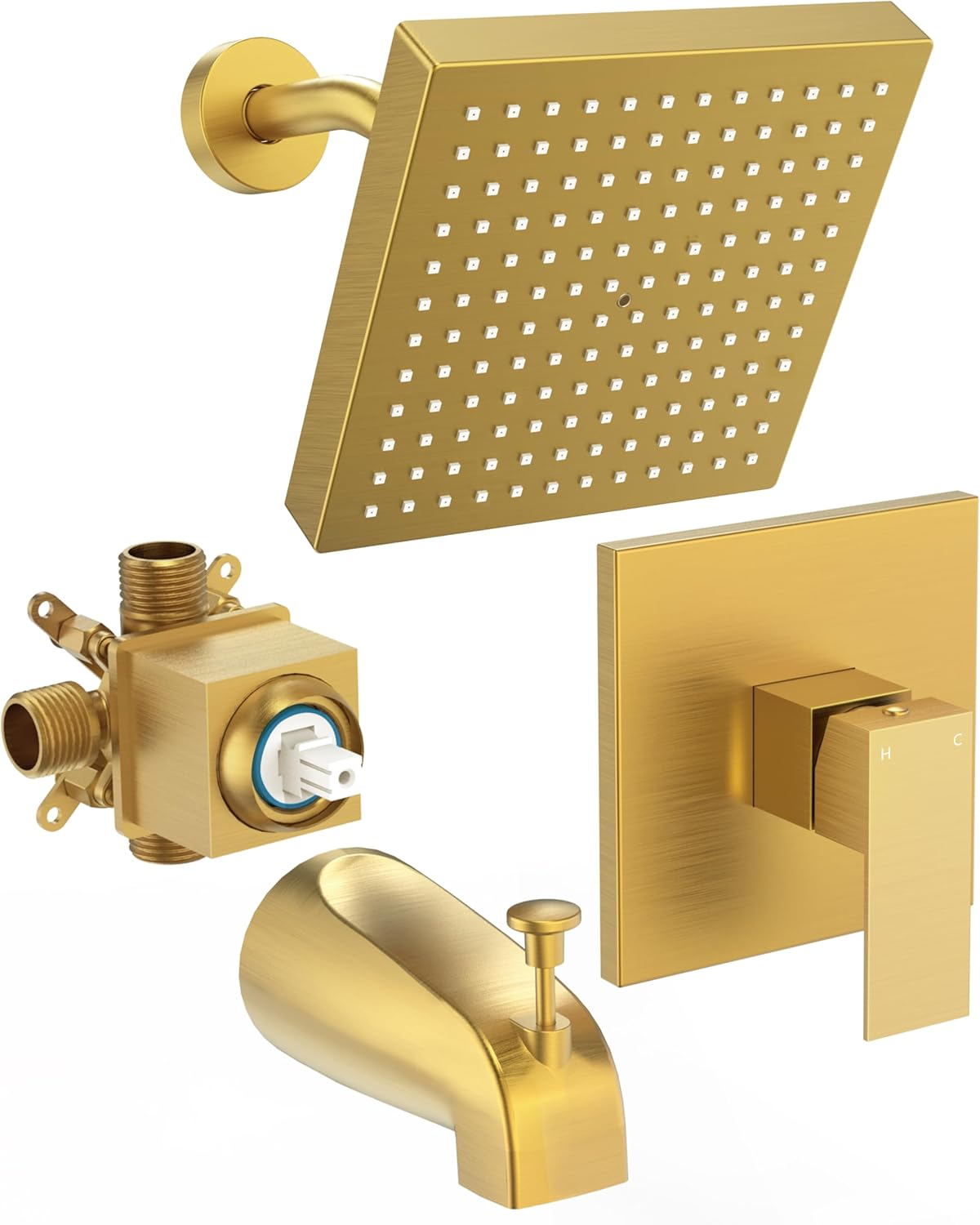 Shower Head Rain - 8-Inch Brushed Gold Tub Shower Faucet