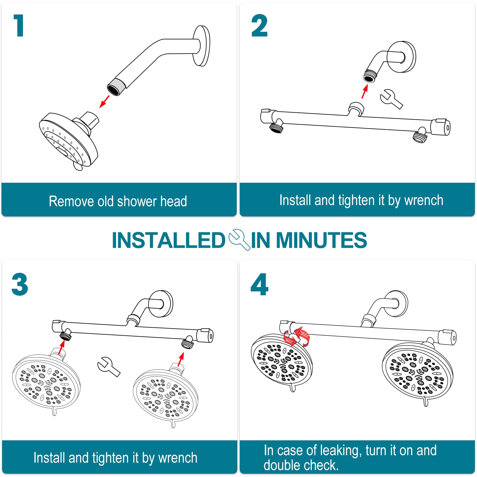 Dual Shower Head Adapter With  - Shower Head Rain reseña y precio