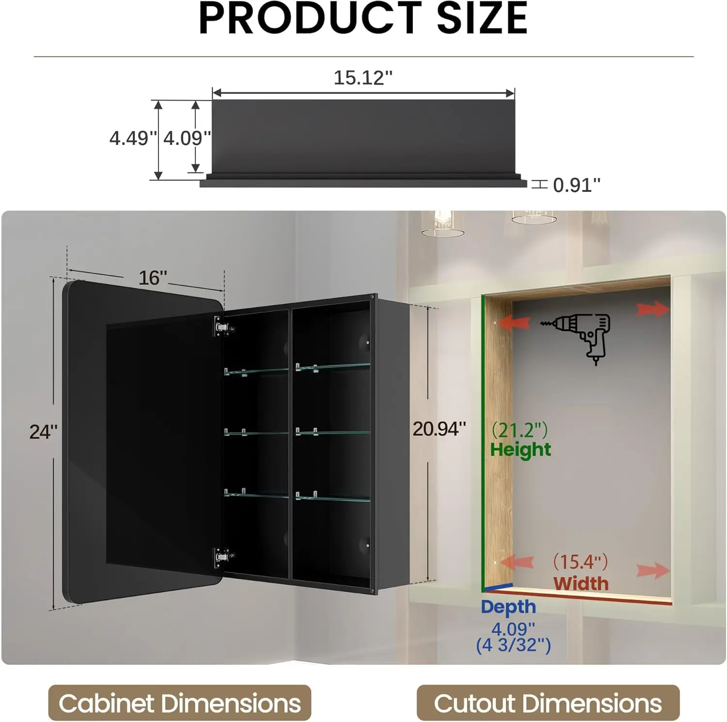 Medicine Cabinet 16x24 Inch, M - Bathroom Cabinet Mirror reseña y precio