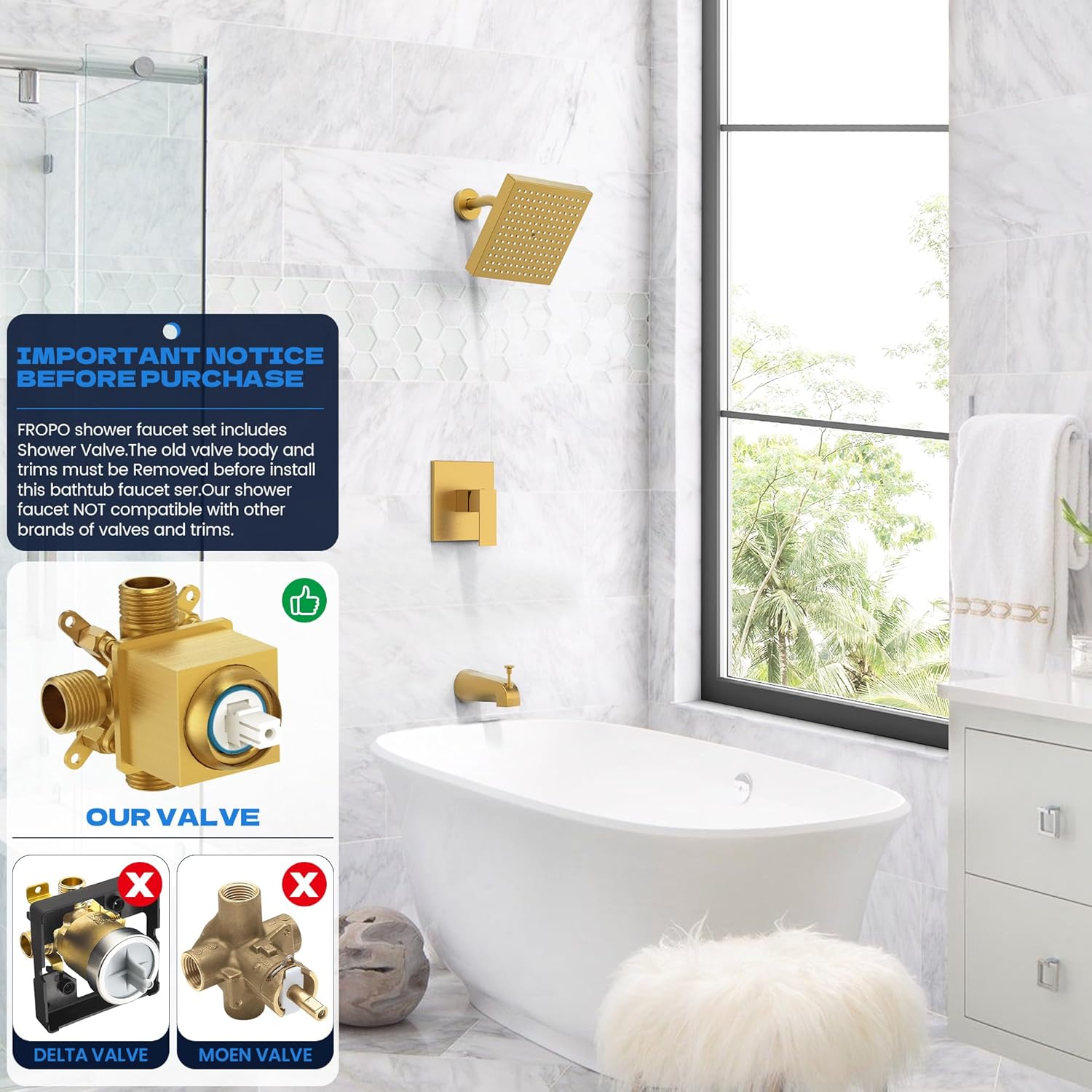 8-Inch Brushed Gold Tub Shower - Shower Head Rain reseña y precio