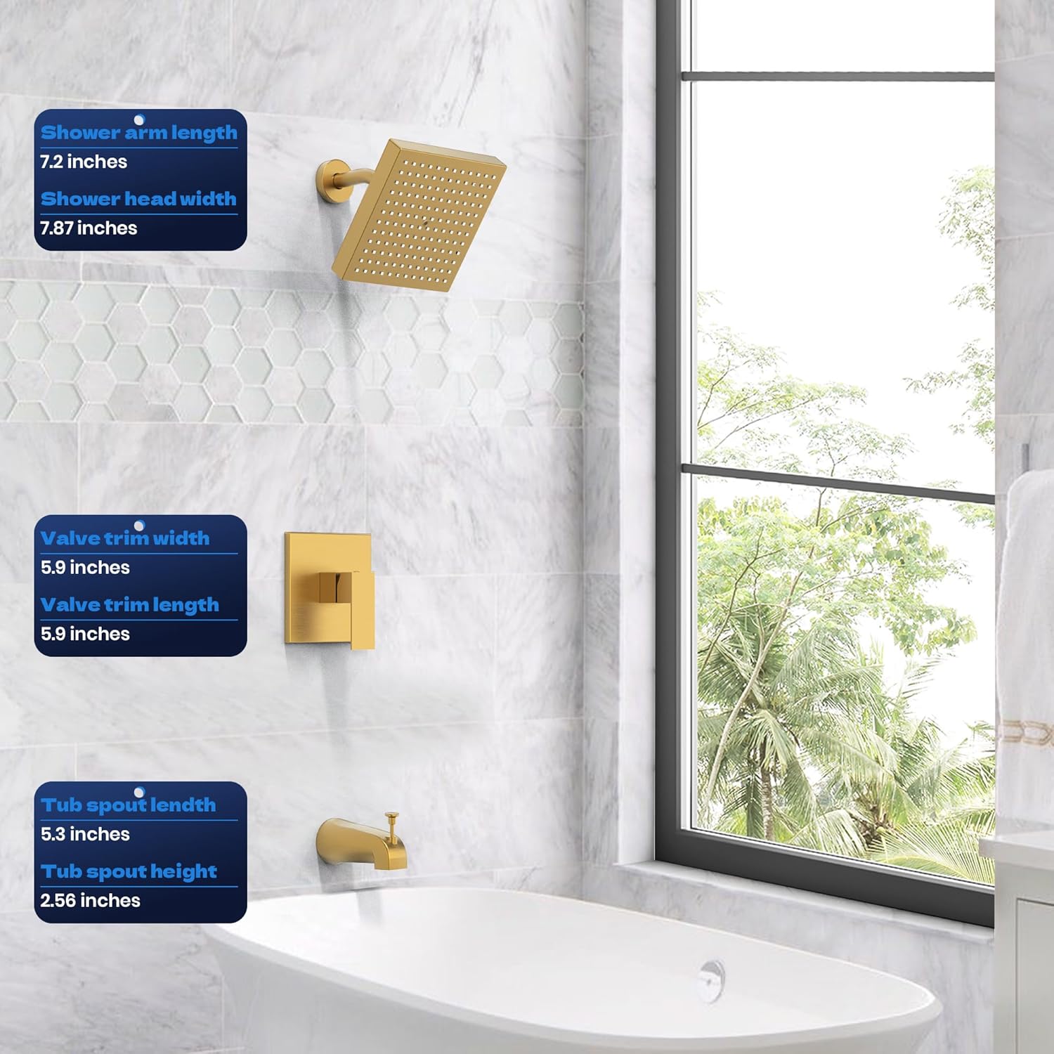 8-Inch Brushed Gold Tub Shower - Shower Head Rain reseña y precio