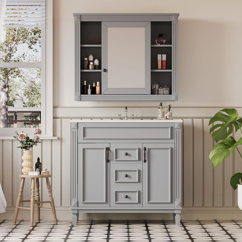 36 Solid Wood Painted Bathroom - Bathroom Cabinet Mirror reseña y precio
