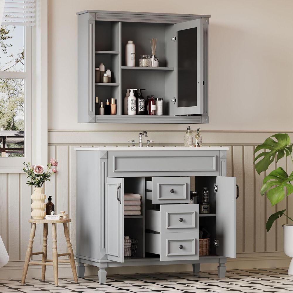 36 Solid Wood Painted Bathroom - Bathroom Cabinet Mirror reseña y precio