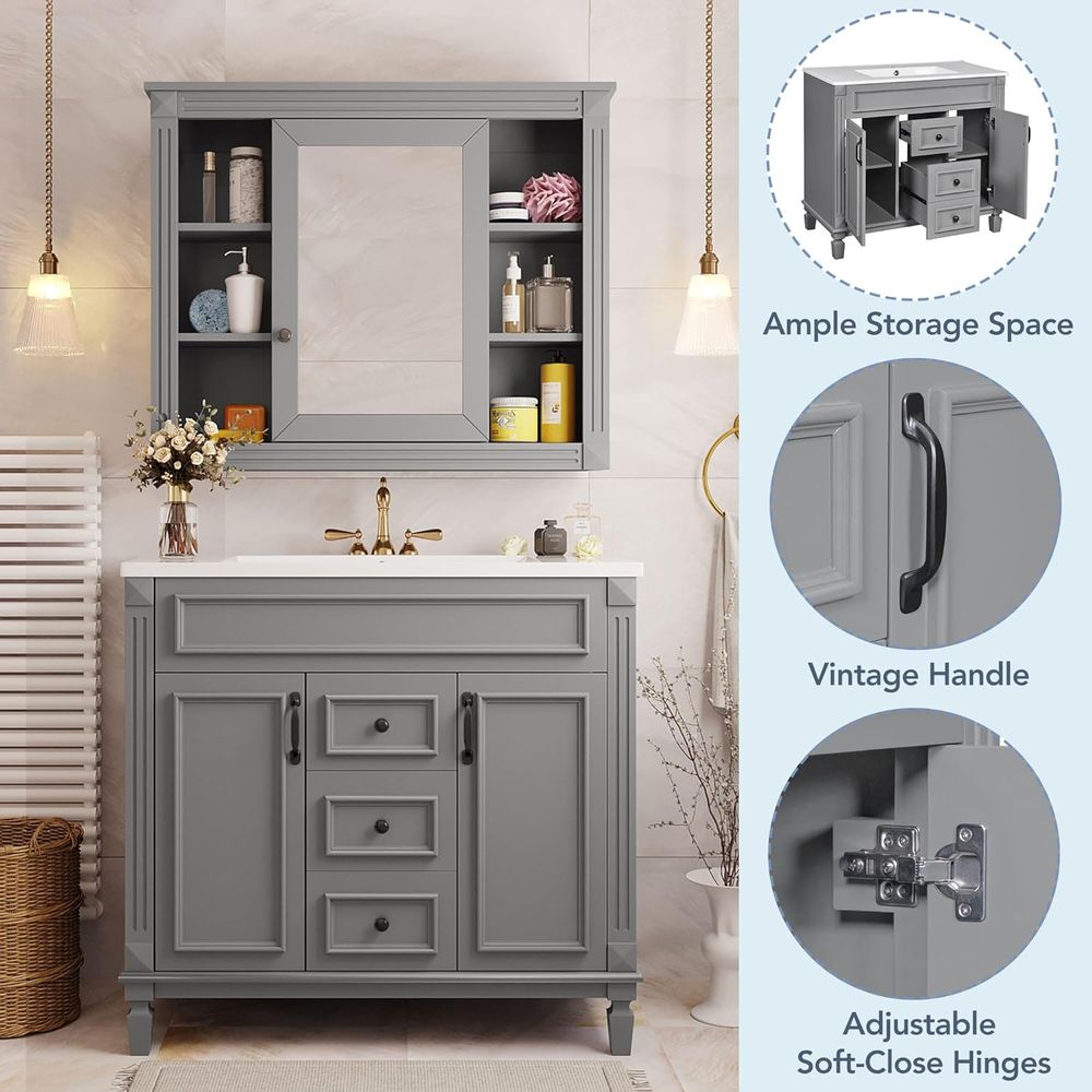 36 Solid Wood Painted Bathroom - Bathroom Cabinet Mirror reseña y precio