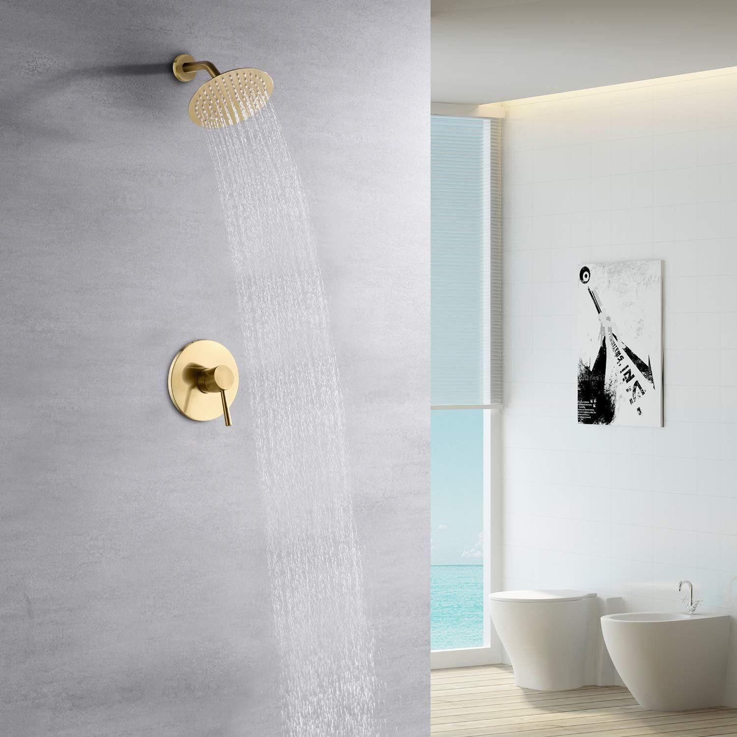 Brushed Gold Shower Faucet Set - Shower Head Rain reseña y precio
